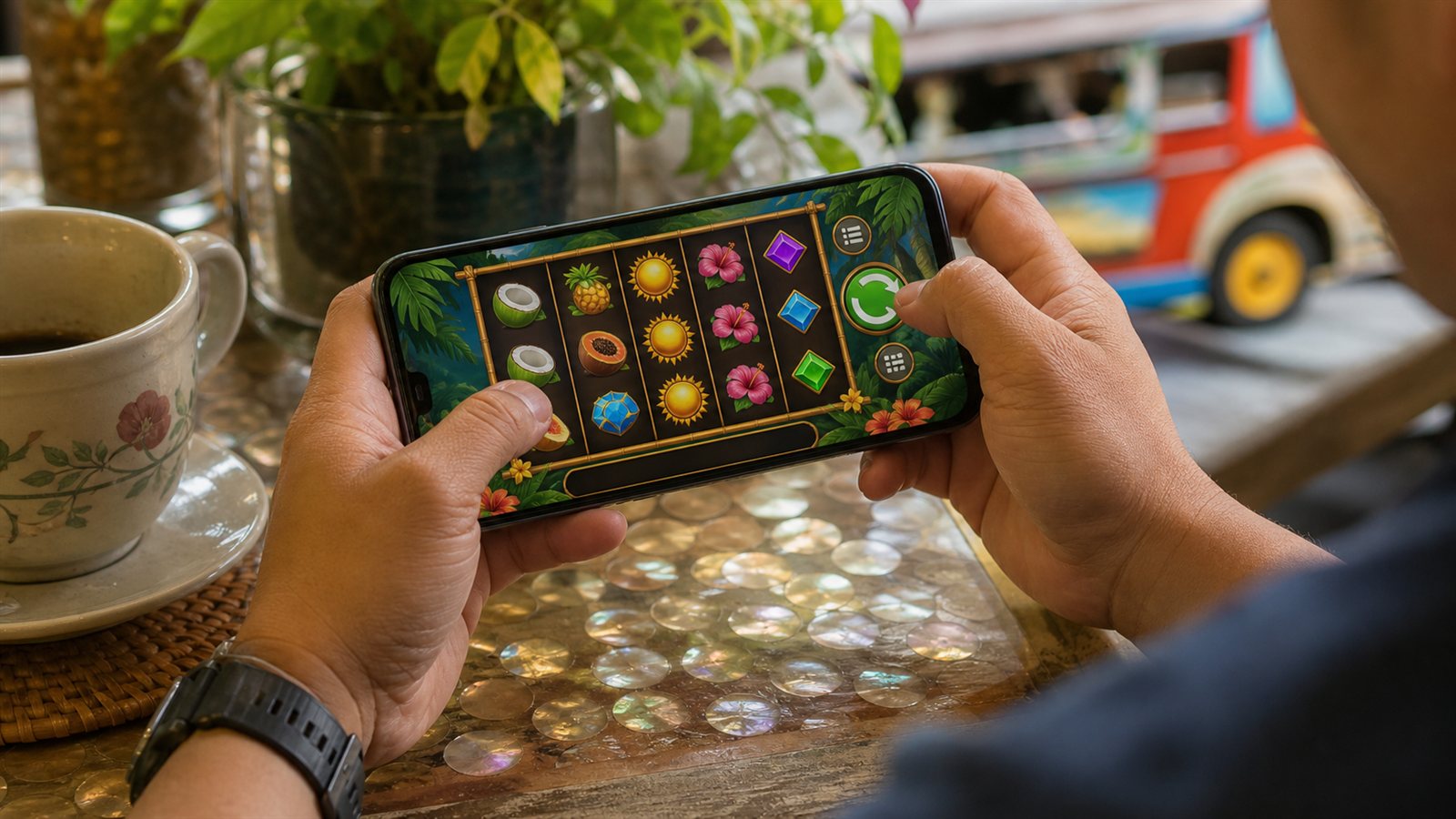 Slot-style mobile game displayed on a phone