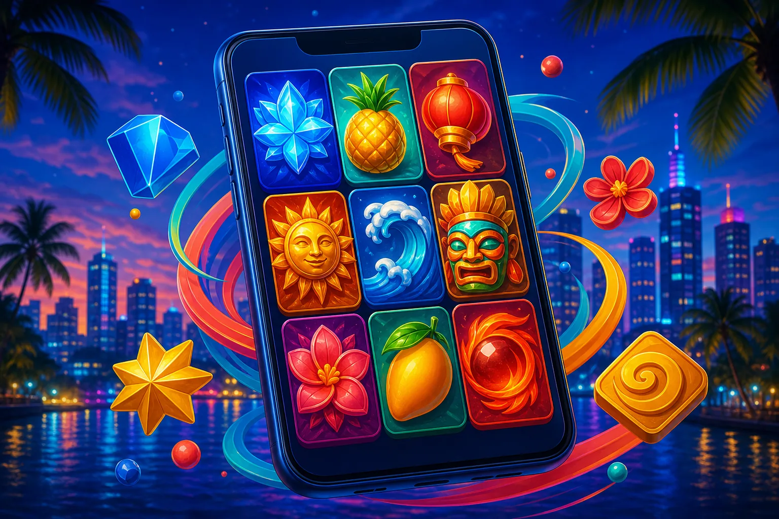 Colorful mobile game category artwork